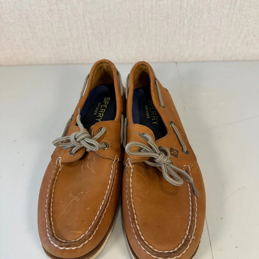 Sperry Top Sider STS12002 Brown Leather Boat Shoes Lace Up‎ Men's Size 9.5M